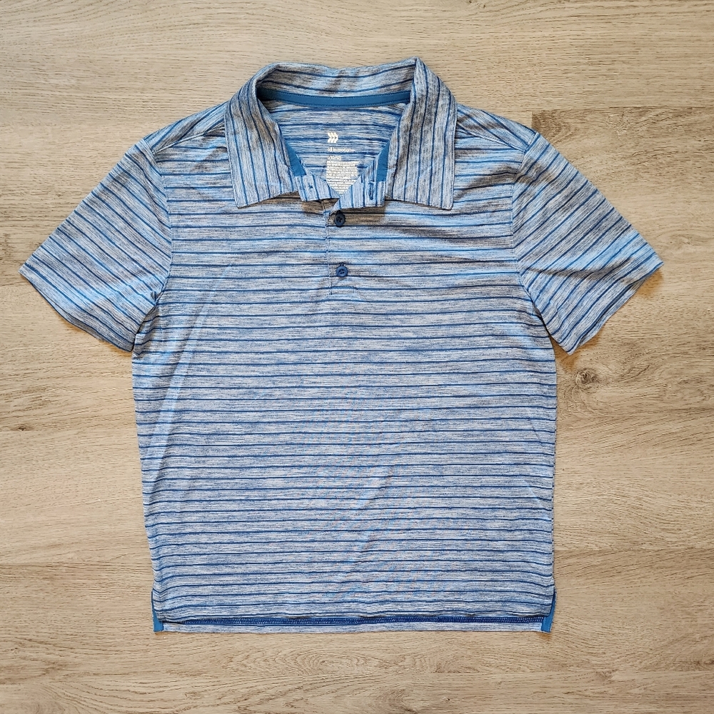 All in Motion Boy's Blue Striped Short Sleeve Golf Activewear Polo Large L 10-12